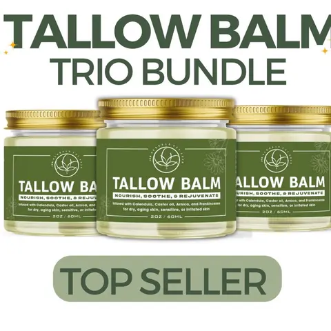 Trio Bundle: Organic Facial Moisturizing Balm with Beef Tallow, Calendula, Castor Oil, Arnica, Beeswax, Frankincense, Vitamins - Hydrating, Calming, Sensitive Skin Repair for Radiant Comfort