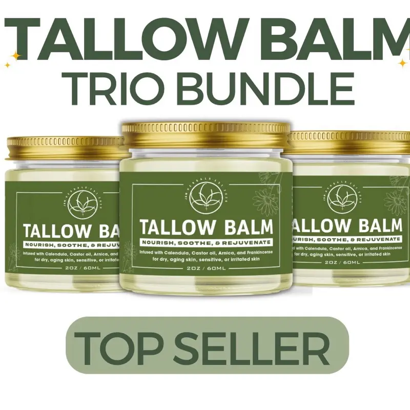 Trio Bundle: Organic Facial Moisturizing Balm with Beef Tallow, Calendula, Castor Oil, Arnica, Beeswax, Frankincense, Vitamins - Hydrating, Calming, Sensitive Skin Repair for Radiant Comfort