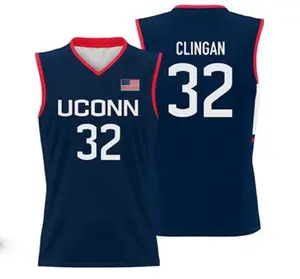 UConn #32 Basketball Jersey Navy Red White, Clingan 32 Jersey, College Huskies Fan Gear, NCAA Game Day Outfit, Sports Fan Gift