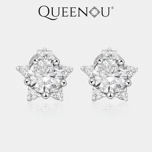 【1008】0.5CT Synthetic Moissanite Star Earrings | Round Cut in White, Blue, Purple | with Zircon Accents