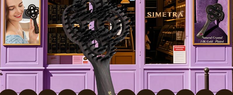 Simetra LuckyComb & Premium boar bristles specially designed effortlessly styling with a 10° angle that hugs the scalp. Made from HIPS high-impact polycarbonate material with natural crystal accents. Valentine's Day gifts