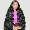 Mihugass Female Glueless Human Wig - 7x6 Glueless HD Lace Closure, Preplucked Hairline, Pre-Cut Lace, Natural Black, Adjustable Drawstring, Deep Wave Human Hair Wig