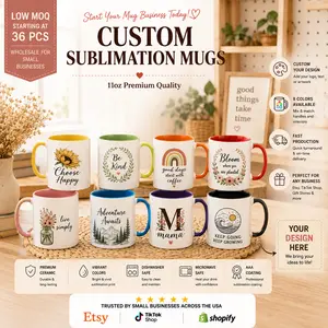 36-Pack Sublimation Mugs for Custom Designs Blank Mugs 350ml 11oz Coated Ceramic Mugs with Handles Sublimation Coffee Tea Cups , Personalized Coffee Cups for Etsy, Shopify Sellers