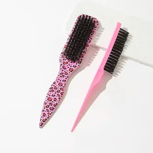 2 Pieces Smooth Back Brushes, Soft Bristle Beard Brushes, Leopard Print Combs, Edge Control Brushes for Hair Trimming, Adds Shine to All Hair Types, Straightens Curly Hair, Restores Shine & Texture, Home Essentials, Hair Styling Combs, Premium Hair Brush