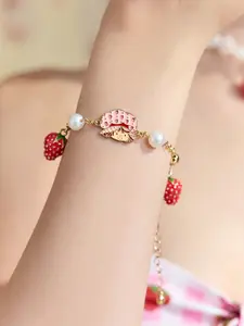 Strawberry Shortcake X SHEIN Cartoon Figures Zinc Alloy 3D Strawberry Charm Bracelet