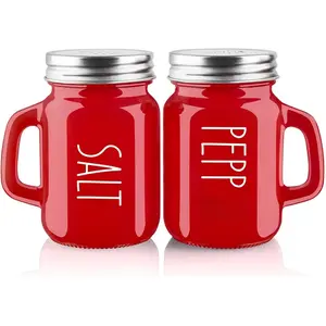 Red Salt and Pepper Shakers Set, ZOSUJO 4 oz Cute Modern Glass Christmas Red Shaker Sets with Stainless Steel Lids, Red Kitchen Decor and Accessories for Home Restaurants Weddings