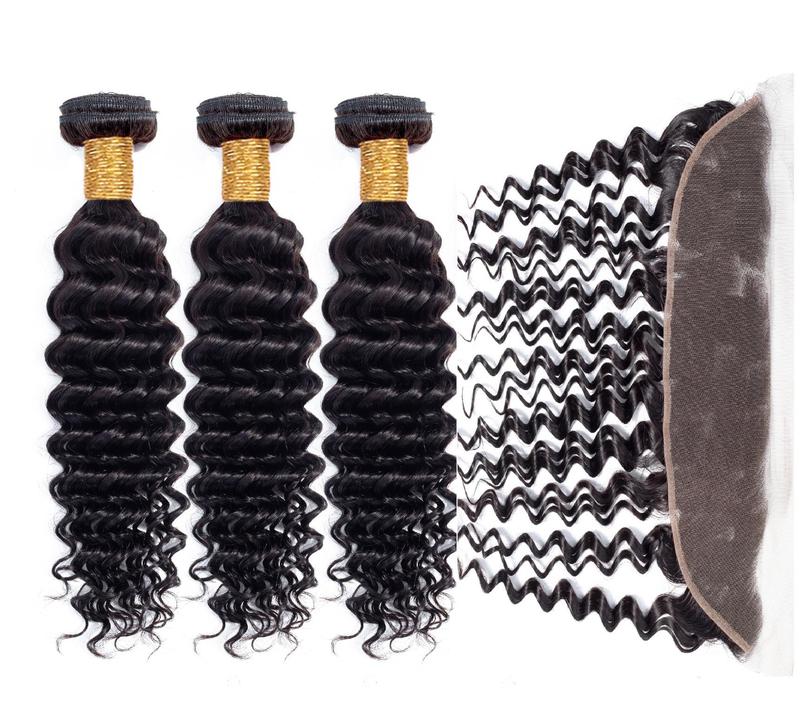 RIVERWOOD Hair 13x4 Lace Frontal & 13x6 & 4x4 Closure 100% Human Hair 150% Density Body Deep Straight Wave Natural Black for Styling & Versatile Use Extensions