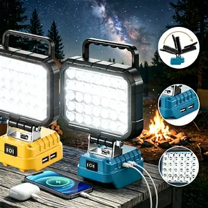 Portable cordless LED camping light—easy to carry; a super bright floodlight with dual USB outputs, long battery life, and can charge phones. Portable handheld work light for emergencies in construction, camping, and car repairs—an ideal gift for men.