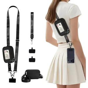 Clip and Go Strap for Phone with Wallet Crossbody, Phone Lanyard Detachable Zippered Pouch