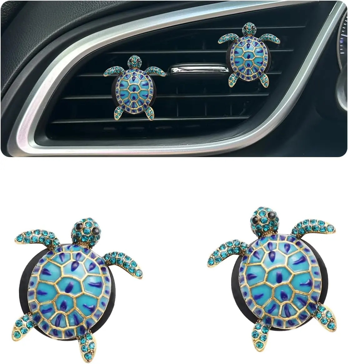 2 count Sea Turtles Air Freshener  Vent Clips,Glamorous Blue Turtle  Cute Beach  Accessories Interior Decoration for Women,Refillable Outlet Diffuser
