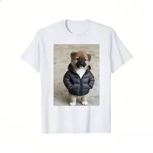 Puppy In A Puffer Jacket T-Shirt |   Funny Fashionable Dog Graphic Tee for Men & Women- Casual , Short Sleeve, Round Neck, All-Season Wear, Machine Washable, Breathable Clothing