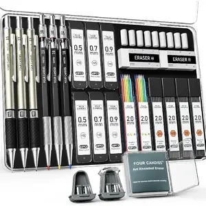 25PCS Art Mechanical Pencil Set with Case, 3PCS Metal Artist Lead Pencil 0.5, 0.7, 0.9 mm & 3PCS 2mm Holder (HB 2H 2B 4B Color) with 432PCS Graphite Lead Refills for Drawing Sketching