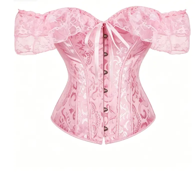 Sexy women’s lace off-shoulder corset waist cincher, polyester fabric with front hook fasteners and adjustable crisscross lacing, hourglass shapewear for parties and everyday outfits