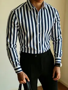 2-pack men’s striped long-sleeve shirts in a regular fit—breathable summer tops with a cool feel; stylish short-sleeve outfits for everyday wear; lightweight men’s shirts; business dress shirts with notched lapels.