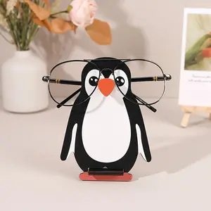 1 piece of cute penguin shaped wooden eyeglass frame - black and white, easy to install, versatile for storing glasses and phones, with a smiling design - perfect desktop decoration and thoughtful gift for friends