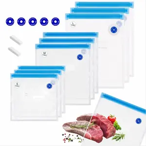 21 Pcs Reusable Vacuum Sealer Bags 3 Size BPA Free Sous Vide Bags with Sealing Clips Leak Proof Design for Sous Vide Cooking Freezer Microwave Heating
