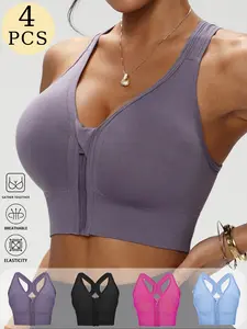 Women's Sport Bra with Front Zipper, Detachable Pads, X-Back Strap, Seamless Design, Breathable, Comfortable, Yoga Workout Top，yoga sport bra