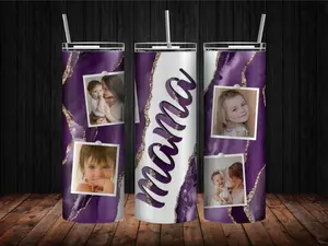 Personalized Mama Picture 20oz Tumbler Cup with Splash-Free Lid, Metal Straw, and Cleaning Brush - Drinkware, Bottle sublimation tumbler Plastic Mug