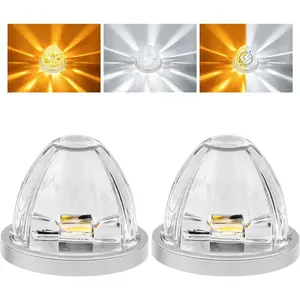 2Pcs Dual Color Amber/White LED Watermelon Lights Steady & Strobe Dual Function Turn Signal Auxiliary Marker Lights with Bezel for Trailer Truck Pickup Camper RV ATV UTV Boat