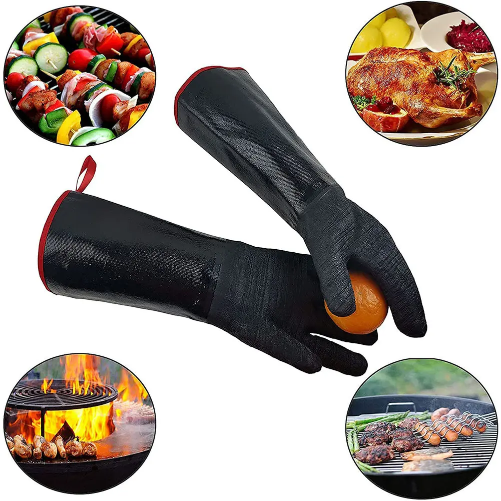 Resistant Waterproof Cooking Gloves with S-Hook Heat Resistant BBQ Gloves Grill Cooking Gloves Slip-Resistant Neoprene Oven Gloves