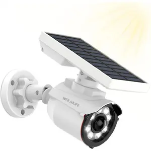 Solar Motion Sensor Light Outdoor Wireless Security Floodlight Fake Security Camera with LED Spotlights Waterproof 800 Lumen Bright Exterior Light(White 1 Pack)