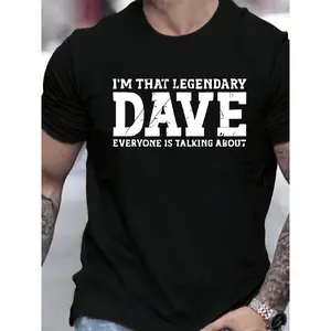 1pc Men'S Casual Crew Neck T-Shirt |   I'm That Legendary Dave Print Knit Fabric |   All-Season Casual Wear for Sport Fans |   Playful Design |   Ideal for Gym & Outdoor Activities |   Vintage Style |   Regular Fit