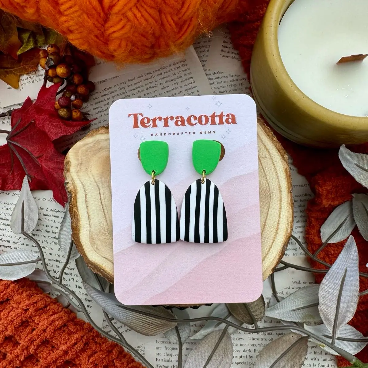 Juice is Loose Beetlejuice Halloween Earrings - Lightweight Polymer Clay Fall Foliage Earrings
