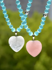 Heart Shaped Pendant Beaded Necklace, Fashion Artificial Quartz Stone Pendant Necklace for Party, Daily Clothing Decor, Trendy All-match & Exquisite Jewelry for Birthday Gift, Love Heart Necklace, Jewelry Accessory