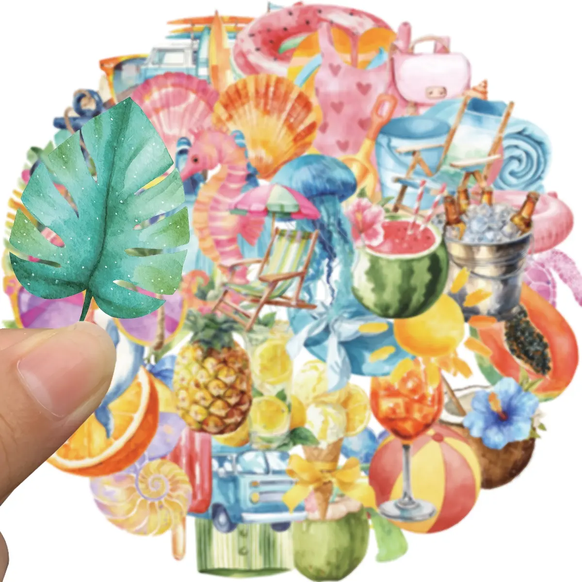 50 Pcs Summer Stickers for Kids, Hawaiian Vacation Stickers for Teens & Girls, Waterproof Decorations for Laptops Phones Skateboards Bottles, PVC Waterproof Stickers