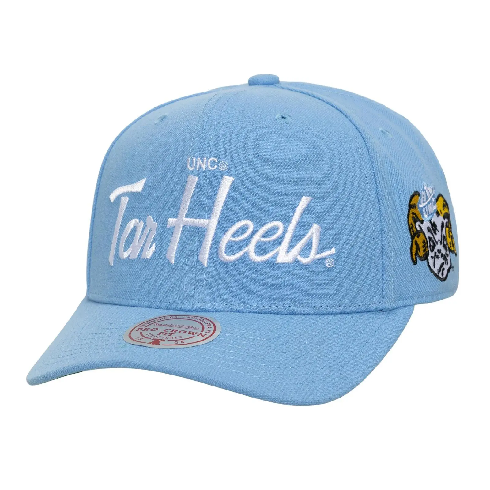 North Carolina Tar Heels Carolina Blue Head Coach Vintage Pro Crown Snapback Hat NCAA Throwback Cap Adjustable Fan Gear Mitchell & Ness