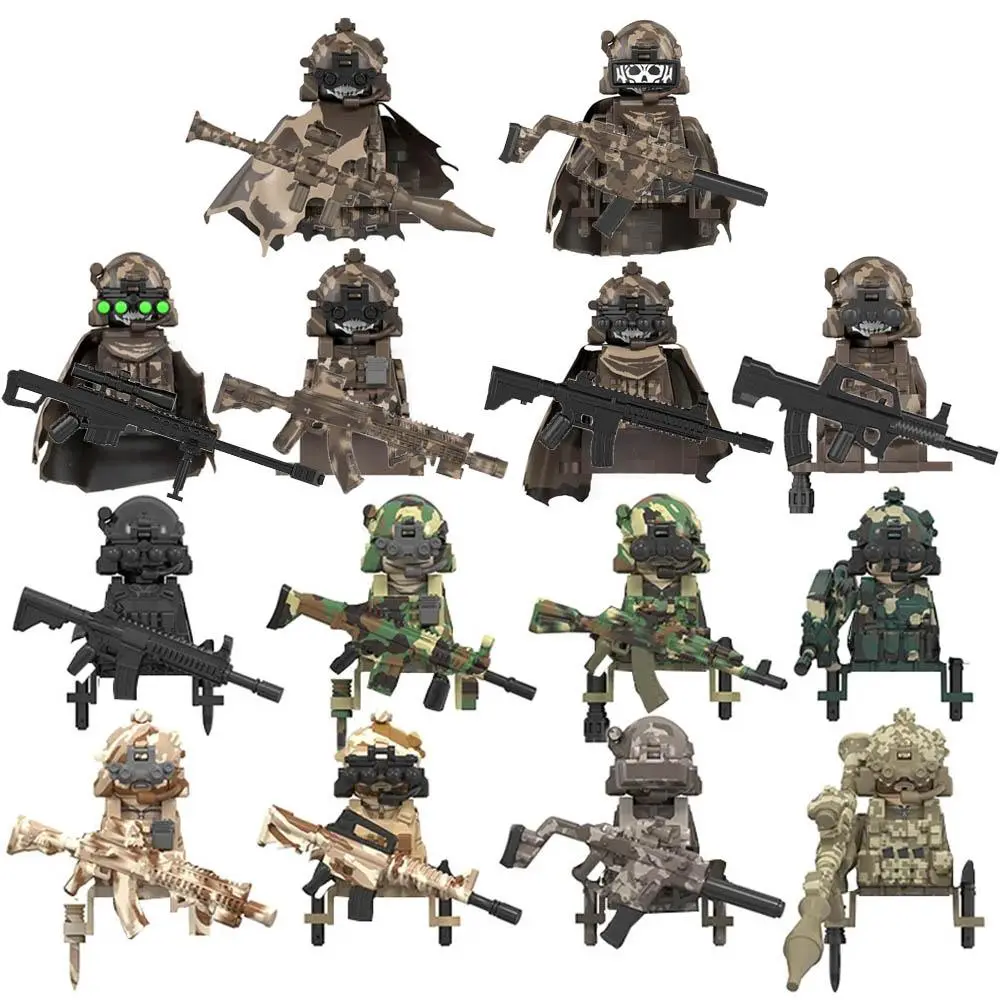 WM6147-WM6168 Military Series Plastic ABS Minifigures, 4.5cm SWAT Special Forces Building Blocks Commando Soldier City Police Cap Mini Action Figure Toys