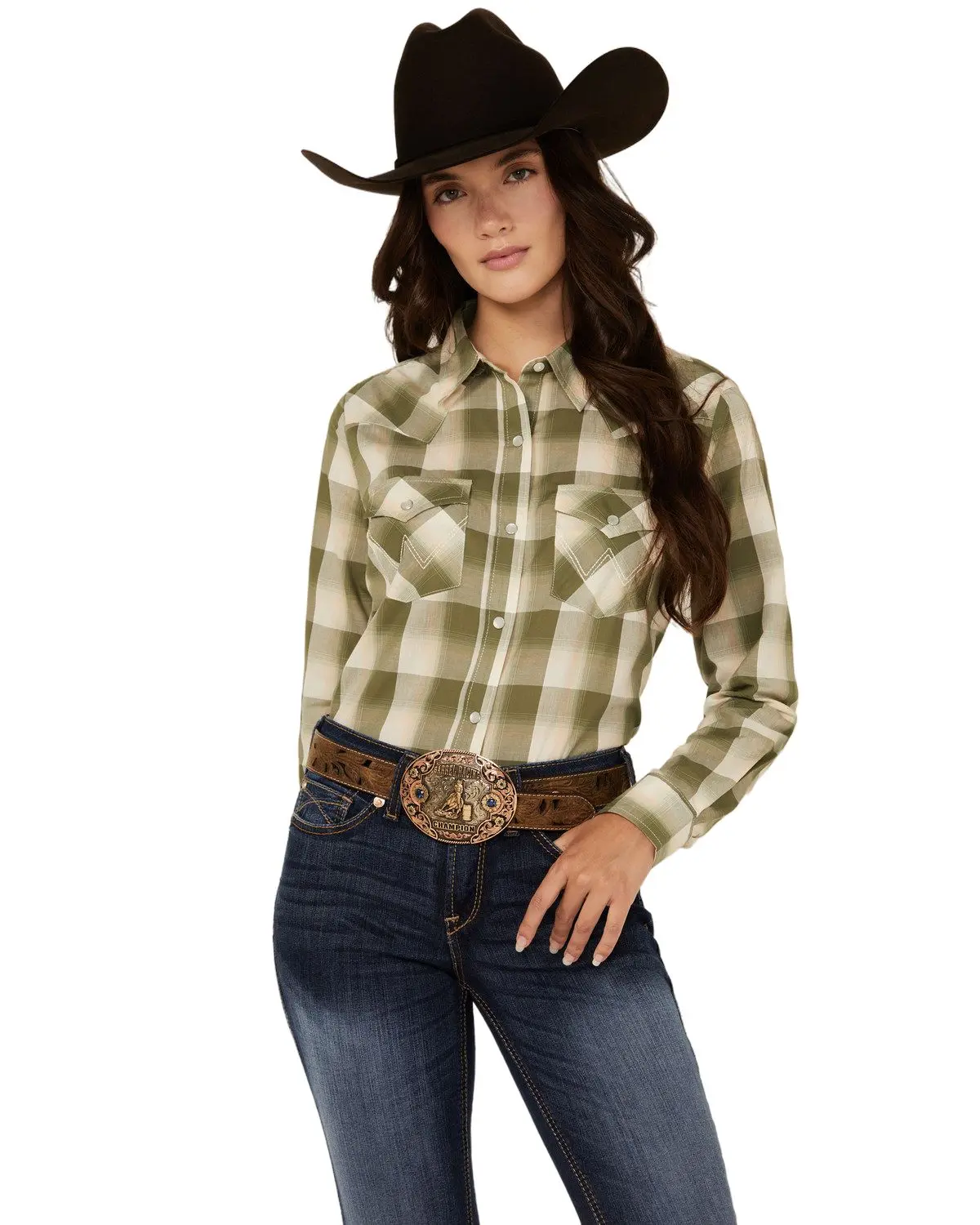 Wrangler Women's Retro Women'S Plaid Print Long Sleeve Pearl Snap Western - 112360774