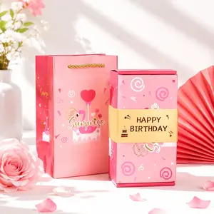 Surprise Gift Box Explosion Gift Box DIY with Bag Love Pink Red Heart Romantic Creative Pop out Cards for Anniversary Wedding Thanksgiving Mother's Day  Celebration gift formen fun friends