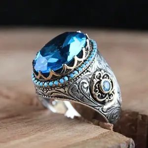 1 pc men's fashion ring, silver zinc alloy vintage style with Cubic Zirconia stone, suitable for daily wear and engagement ring, wedding ring