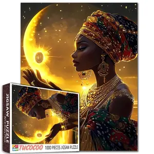Tucocoo Golden Moon Goddess 1000 Pieces Jigsaw Puzzle Elegant African Art for Adults Relaxing Stress Relief Family Game Brain Training Spiritual Gift Wall Decor 27.5x20inch(70x50cm)