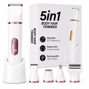 5-in-1 Electric Bikini Trimmer for Women – IPX7 Waterproof Shaver, Cordless Body & Facial Razors for Women, Ceramic Blades, USB Rechargeable, Painless Hair Removal Kit
