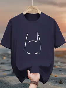 Men's pure cotton casual short-sleeved T-shirt, spring and summer style short-sleeved solid-color printed casual sports T-shirt, all-cotton home and outdoor comfortable and breathable round-neck T-shirt, suitable as a gift for men