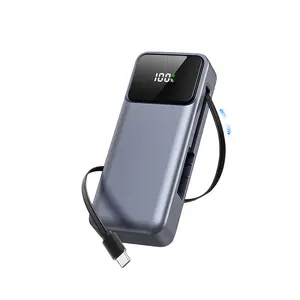 ONE LIFE Retractable-Cable Power Bank 10,000mAh 22.5W USB-C Fast Charging Dual Input/Output LED Display Compact Travel Charger for iPhone 16/15 & Samsung Galaxy Space Gray Digital