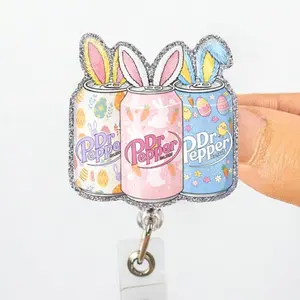 Easter Dr Peper Soda Can Badge Reel, Bunny Ears ID Holder, Glitter Nurse Accessory