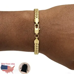 14K Gold-Plated Whip Cuban Chain Bracelet Stainless Steel Anti-Rust Techology Hip Hop Jewelry For Women And Men 6mm&8mm Width 7.5/8.5inch Length