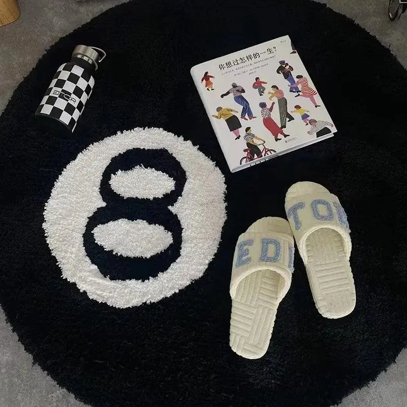 Round Tufted Acrylic Fiber Rug - 60x60 cm & 2 Sizes, Magic 8-Ball Design, Bold Colors, Fade Resistant, Machine Washable, Antislip Backing, Halloween Spooky Horror Movie Themed Bedroom Household Textile Decor
