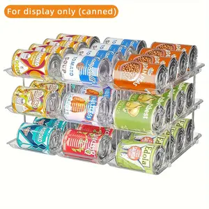 3-Tier Can Storage Rack (3 Sets), Kitchen/fridge Organizer, 36-Can Capacity, Automatic Rolling Stackable Transparent Plastic Drink Holder