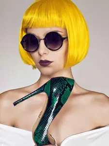 12 Inch/30cm Fashion Lady Short Straight Synthetic Flat Bangs Bob Wig With Bangs, Medium Length, All Seasons Wear, Hair Curl Style, Synthetic Wigs, Synthetic Hair Pieces, Synthetic Wavy Hair
