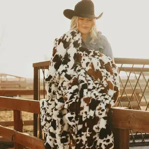 Hugs Brown Cow Blanket - Plush and Stretchy Design, 100% Polyester, Soft and Luxurious