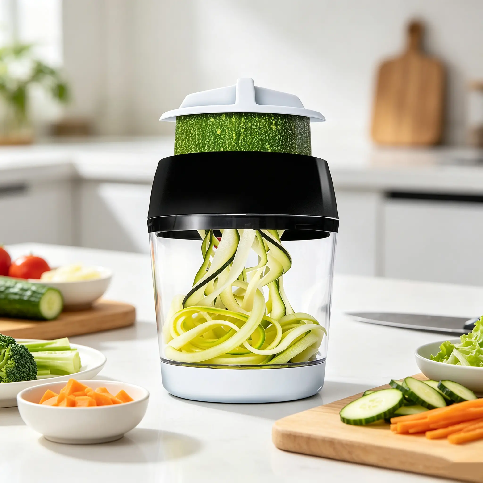 Vegetable Spiral Slicer (Container-Free), Vegetable Noodle Maker, Dishwasher-Safe, Stainless Steel Blades, Multiple Spiral Slicing Settings, Non-Slip Hand Guard