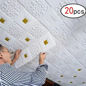 Geometric Pattern Embossed Self-adhesive Wall Sticker, 20pcs Waterproof Wall Decal, Easy To Attach & Remove Wall Decor for Home Living Room Bedroom