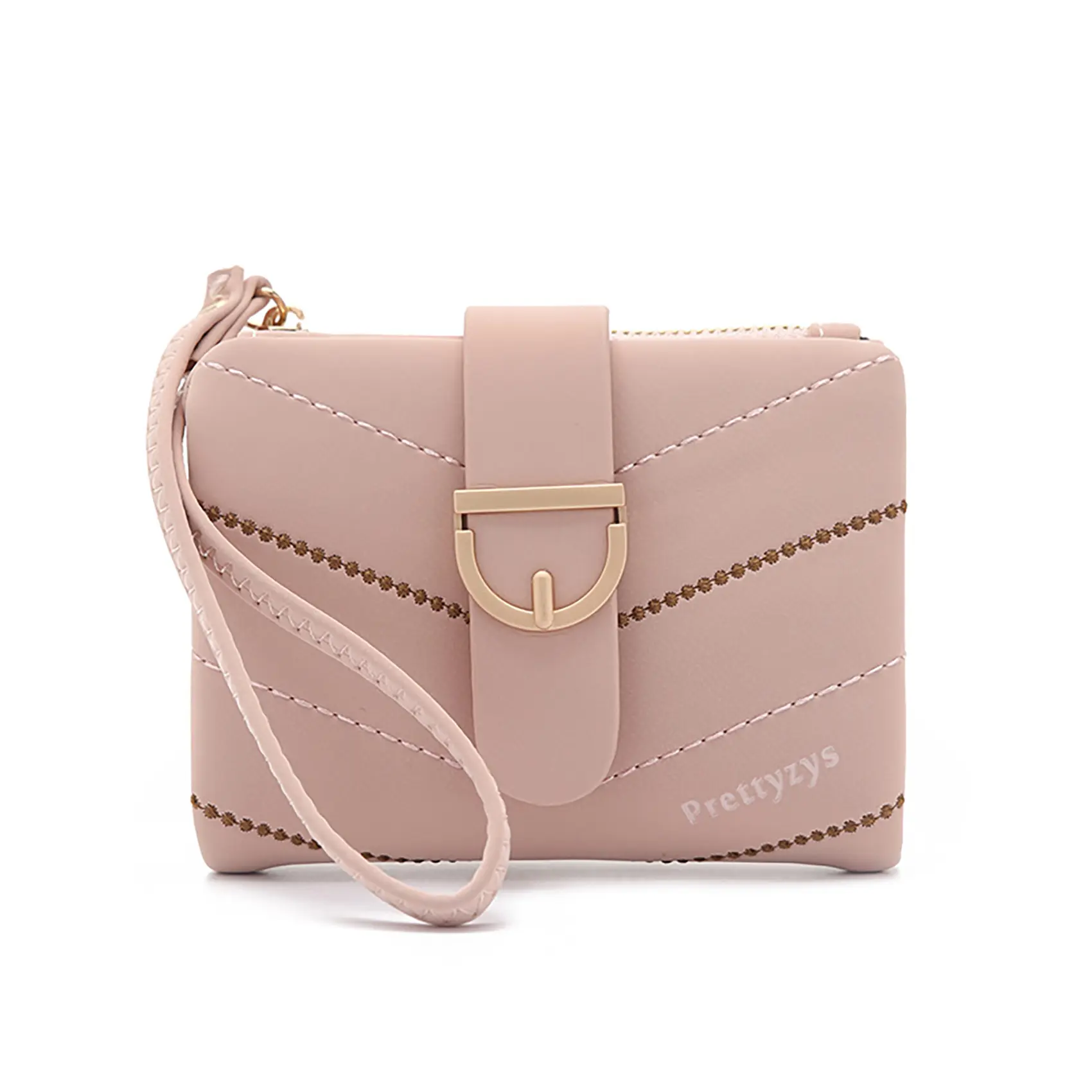 Women's Elegant Quilted Buckle Flap Short Wallet, Blush Pink, with Wristlet, Casual Versatile Zipper Card Slots Pocket Wallet, Trendy Wallet for Daily Use, Card Holder