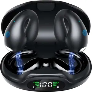Open earbuds, clip-on earphones, long-lasting earbuds, digital display charging case, sports audio earphones, suitable for sports, workouts waterproof wireless earbuds gaming  earbuds Plastic Electronic Chargeable Headset Black
