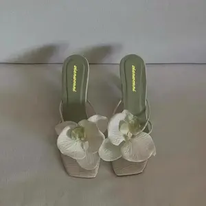 Brand Shoes Female 2024 Summer New Elegant Flowers Design Women's Slippers Casual Fashionable Outer Wear High Heel Slides Women