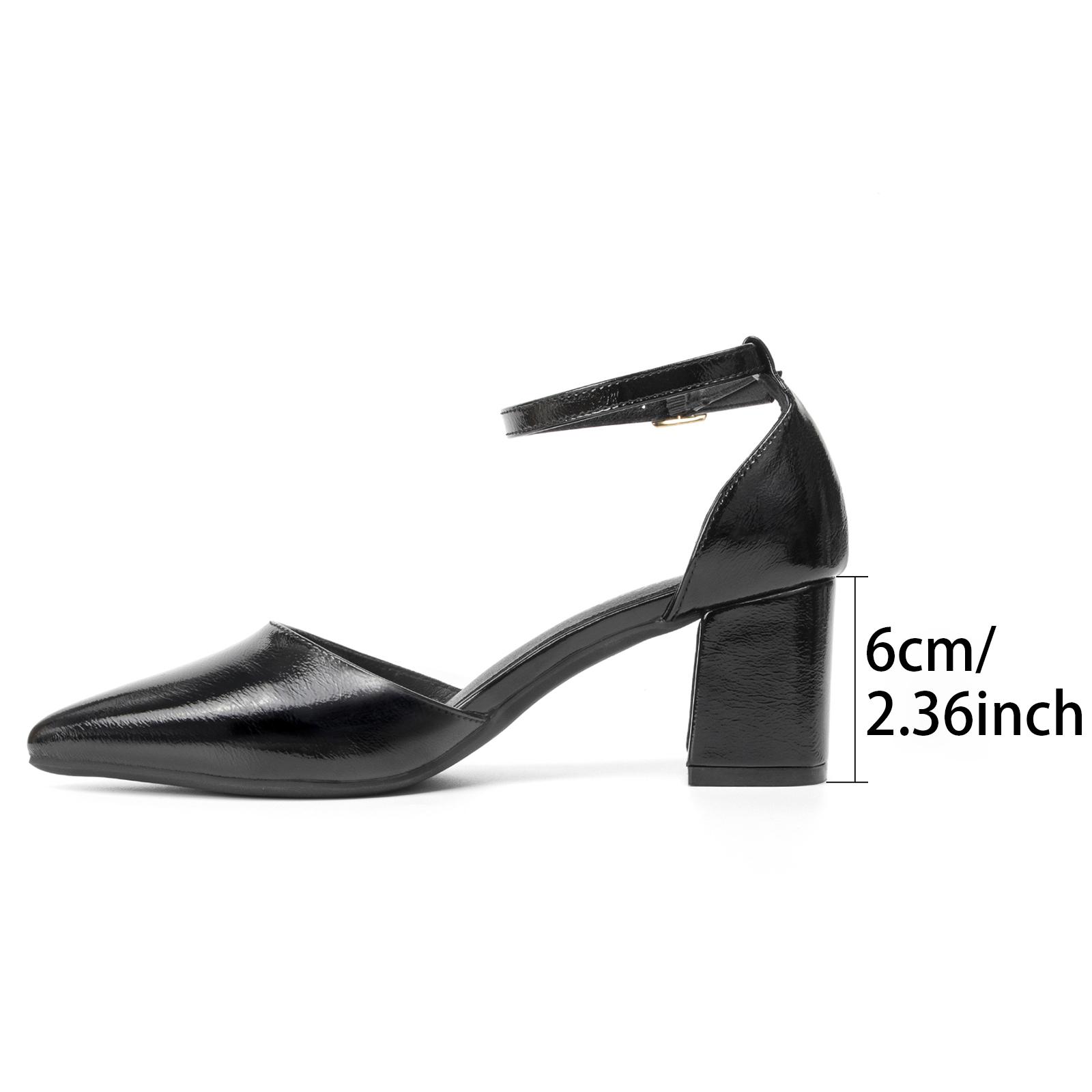 Women's Pointed Toe High Heels, Trendy Ankle Buckle Strap Chunky Heels, Versatile Dress Office Shoes 2.4 Inch